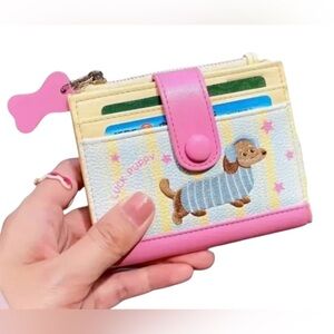 New Dachshund Leather Wallet- Pink & Blue
